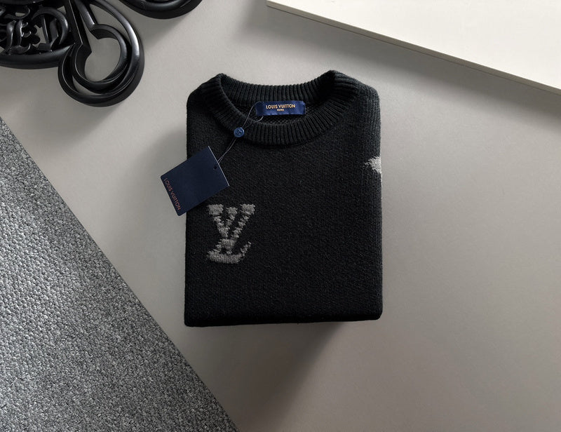 Side profile of Louis Vuitton luxury clothing with signature branding
