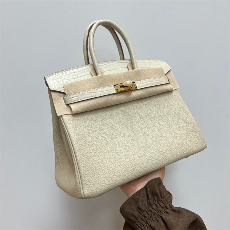 Side view of crisp structured handbag