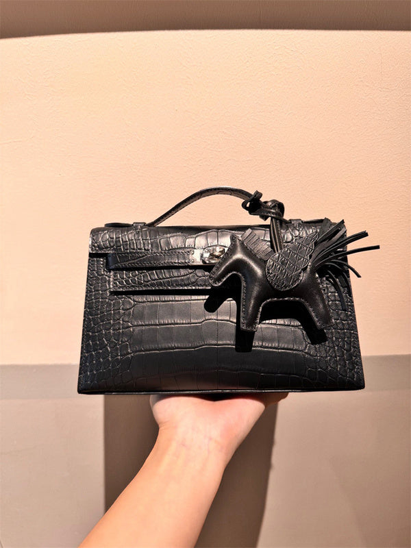Side view of contemporary structured handbag