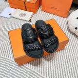 Hermès Chocolate Brown Espadrille Wedge Sandals - Front View