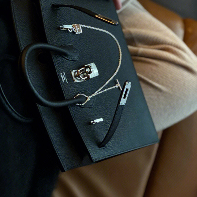 Side view of considered structured handbag