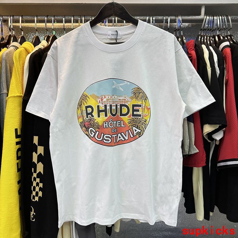 Side profile of Rhude luxury clothing with relaxed-fit cut