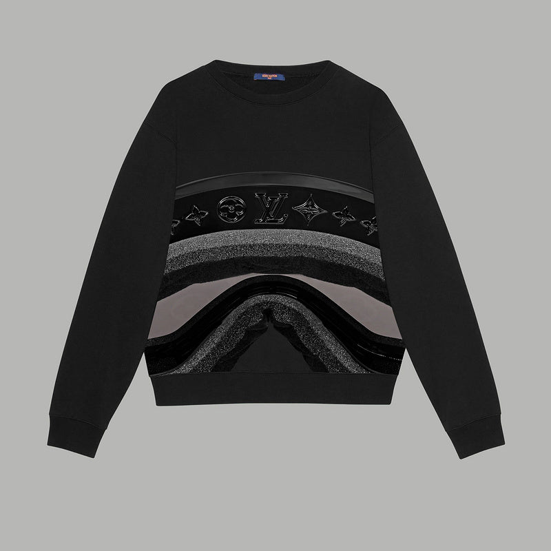 Front view of Louis Vuitton luxury clothing with signature branding