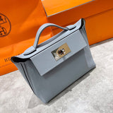Side view of sleek structured handbag