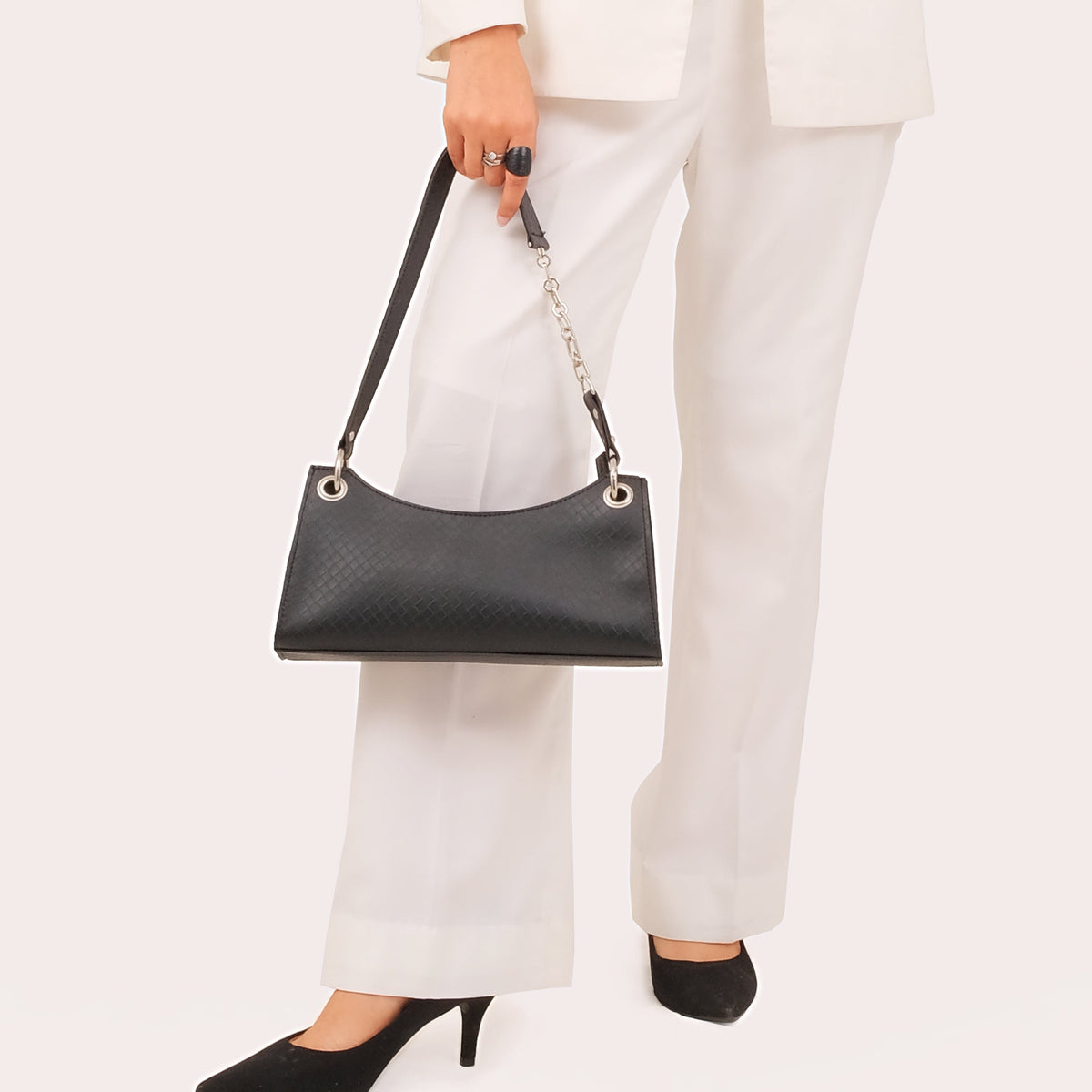 Ziva's Charm shoulder bag – side angle view (one versatile size)
