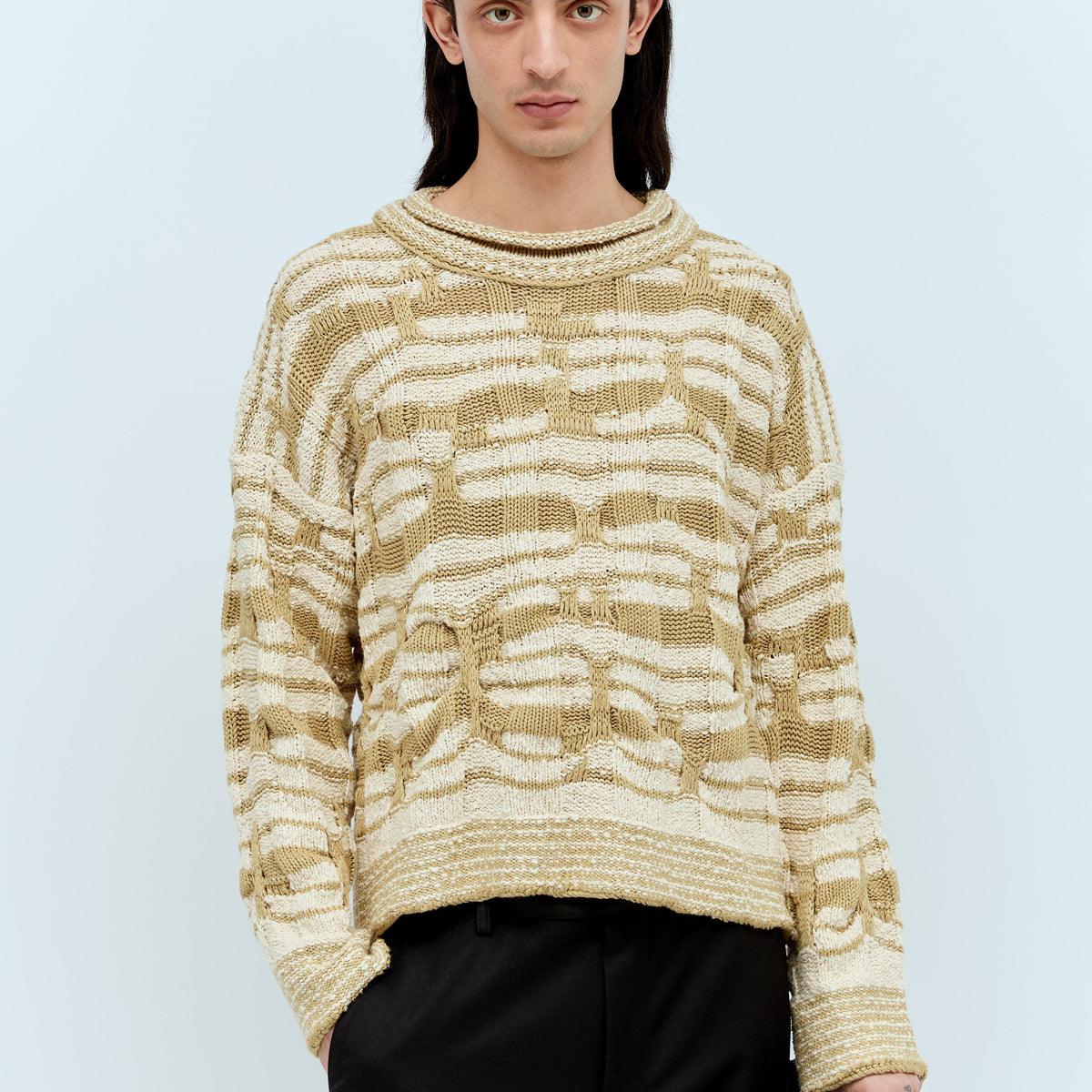 Bottega Veneta Sweaters? Bottega Veneta Men Distorted Stripe Knit Sweater Premium Casual Designer Knitwear