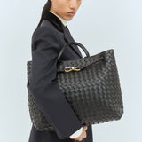 Close-up of Bottega Veneta shoulder bags hardware and fine stitching