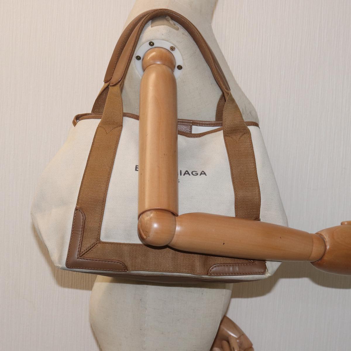 Balenciaga Navy kabas S Hand Bag Canvas Beige White 339933 | Designer Luxury Handbag