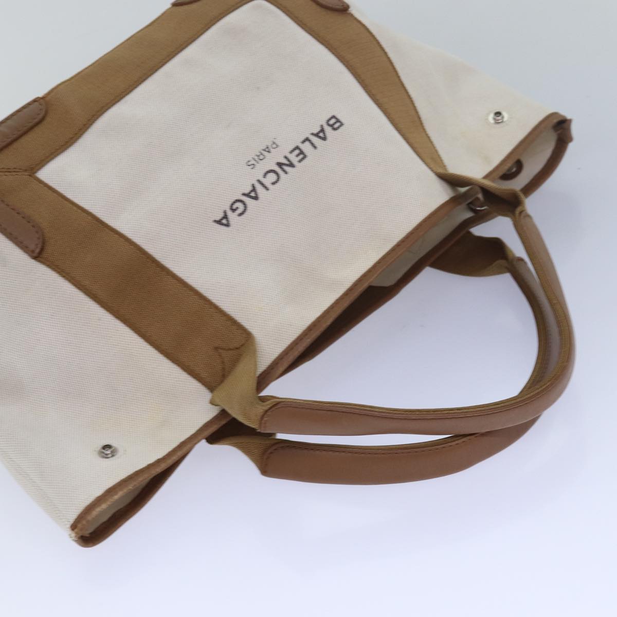 Balenciaga Navy kabas S Hand Bag Canvas Beige White 339933 | Designer Luxury Handbag