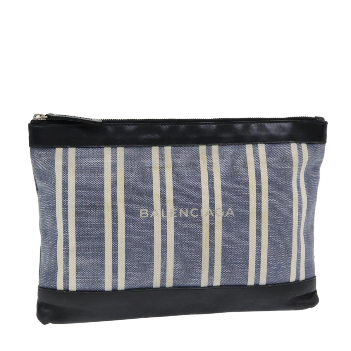 Balenciaga Clutch Bag Canvas Leather Blue Black Silver 420407 — Designer Clutch Bag