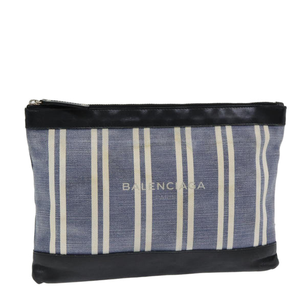 Balenciaga Clutch Bag Canvas Leather Blue Black Silver 420407 — Designer Clutch Bag