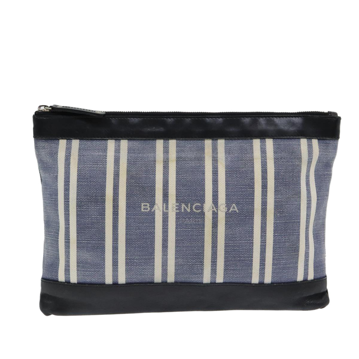 Balenciaga Clutch Bag Canvas Leather Blue Black Silver 420407 — Designer Clutch Bag