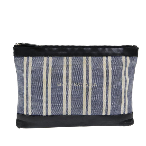 Balenciaga Clutch Bag Canvas Leather Blue Black Silver 420407 — Designer Clutch Bag