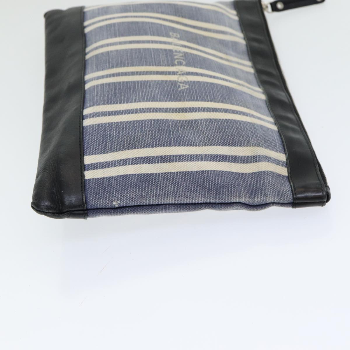 Balenciaga Clutch Bag Canvas Leather Blue Black Silver 420407 — Designer Clutch Bag