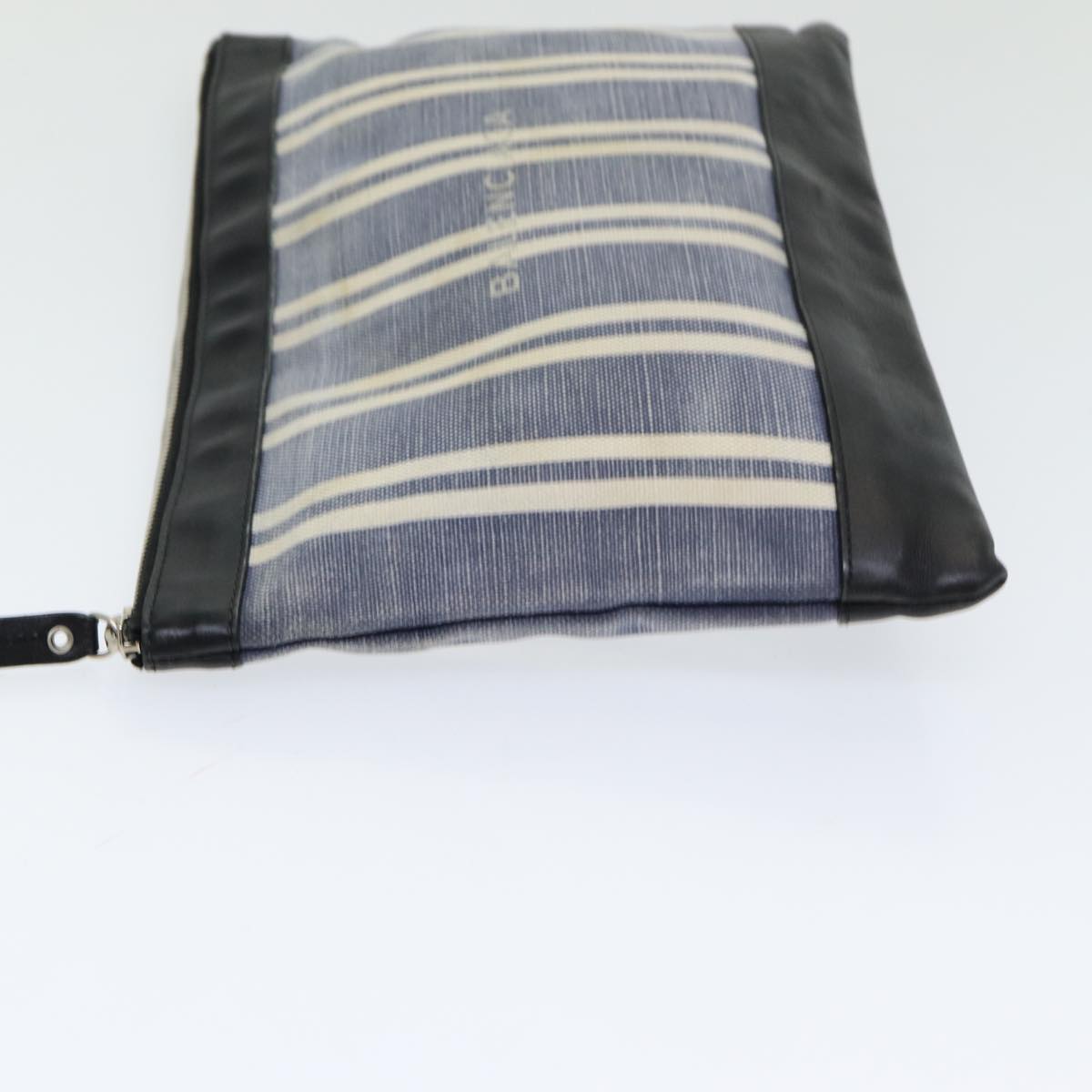 Balenciaga Clutch Bag Canvas Leather Blue Black Silver 420407 — Designer Clutch Bag