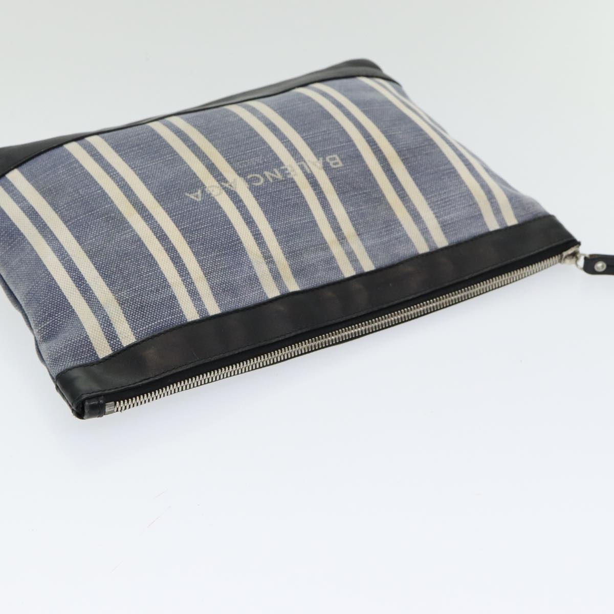 Balenciaga Clutch Bag Canvas Leather Blue Black Silver 420407 — Designer Clutch Bag
