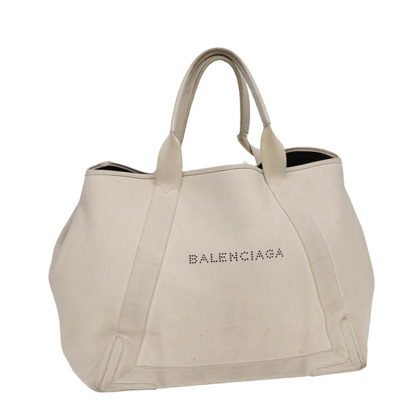 Balenciaga Navy Cabas Hand Bag Leather White Silver 339936 | Luxury Canvas Tote Bag