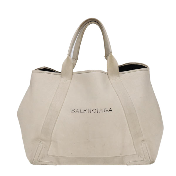 Balenciaga Navy Cabas Hand Bag Leather White Silver 339936 | Luxury Canvas Tote Bag