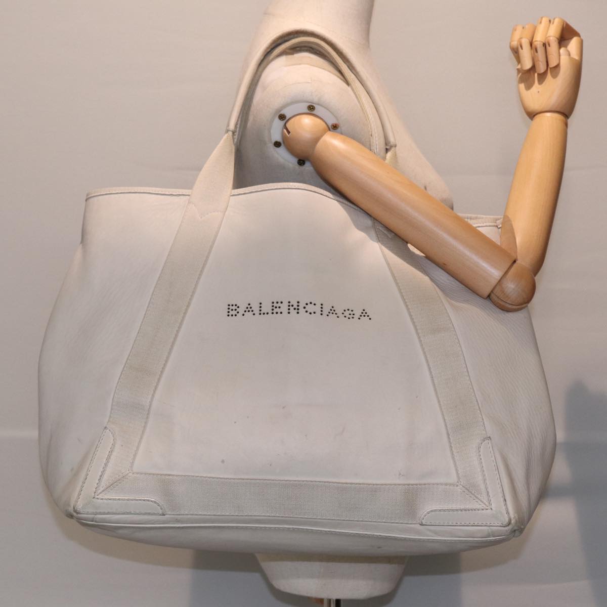 Balenciaga Navy Cabas Hand Bag Leather White Silver 339936 | Luxury Canvas Tote Bag