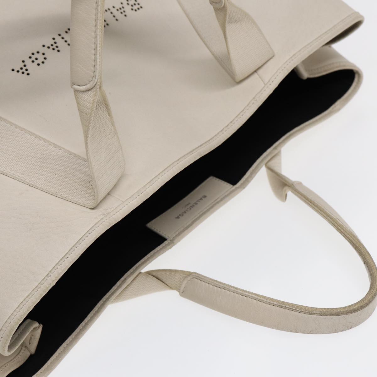 Balenciaga Navy Cabas Hand Bag Leather White Silver 339936 | Luxury Canvas Tote Bag