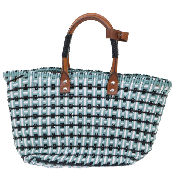 Balenciaga Tote Bag Leather Light Blue Black White — Premium Leather Tote