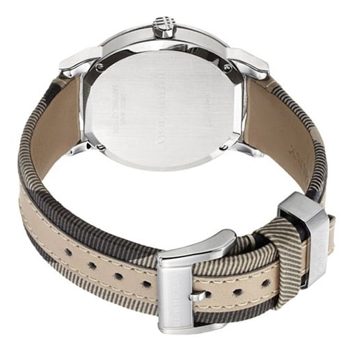 Close-up detail view of Burberry women's watch