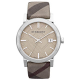 Close-up detail view of Burberry women's watch