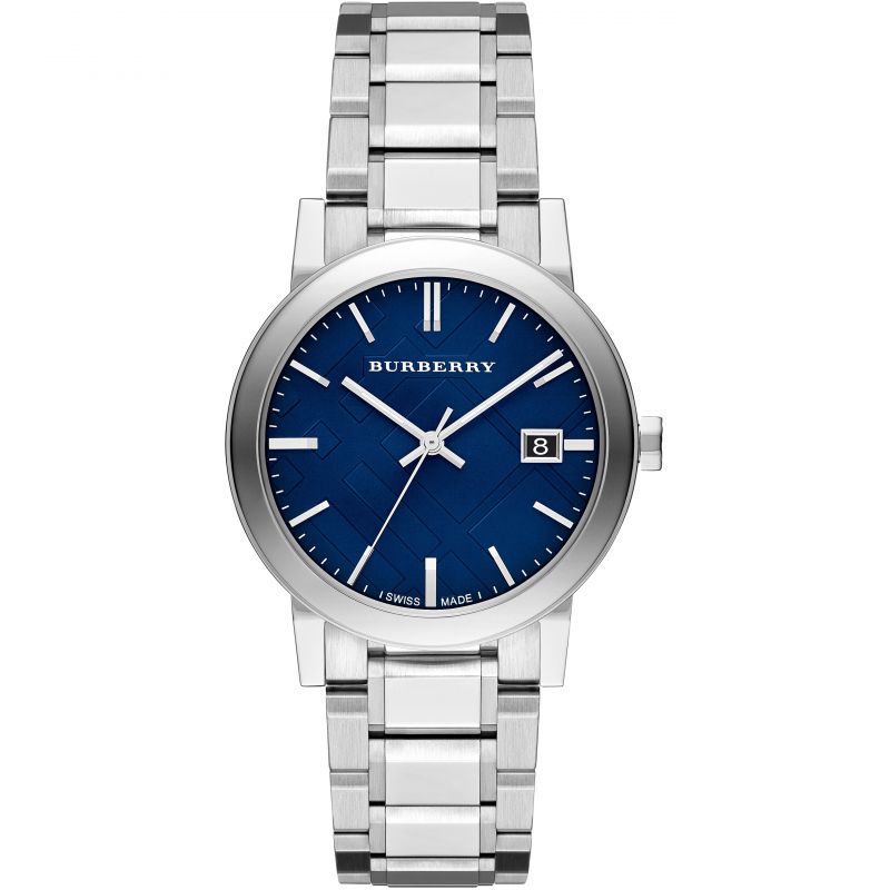 Front view of Burberry women's blue watch
