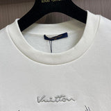 Close-up detail shot of Louis Vuitton luxury clothing with signature branding