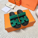 Hermès Grey Flat Thong Sandals - Side Profile View