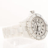 Side view of Chanel unisex white watch