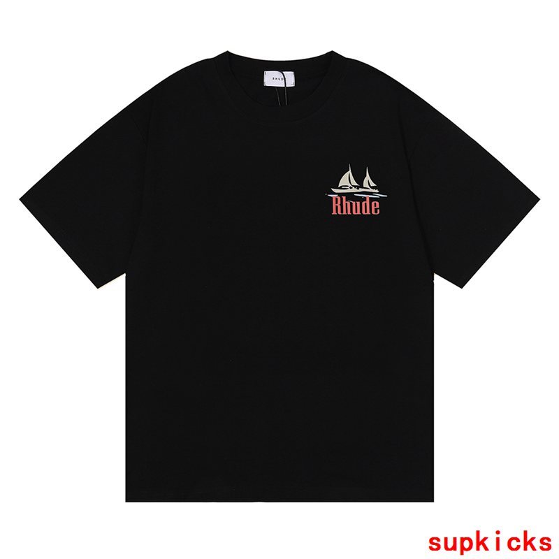 Side profile of Rhude luxury clothing with everyday silhouette