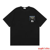 Side profile of Rhude luxury clothing with monogram-inspired silhouette