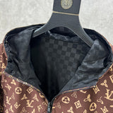 Front view of Louis Vuitton luxury clothing with label-forward styling