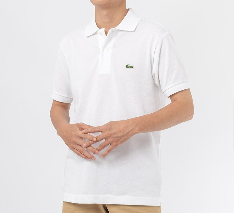 Side profile of Lacoste luxury clothing with monogram-inspired silhouette