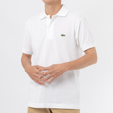 Side profile of Lacoste luxury clothing with monogram-inspired silhouette