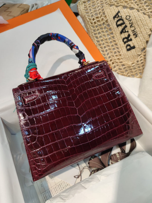 Side view of graceful structured handbag