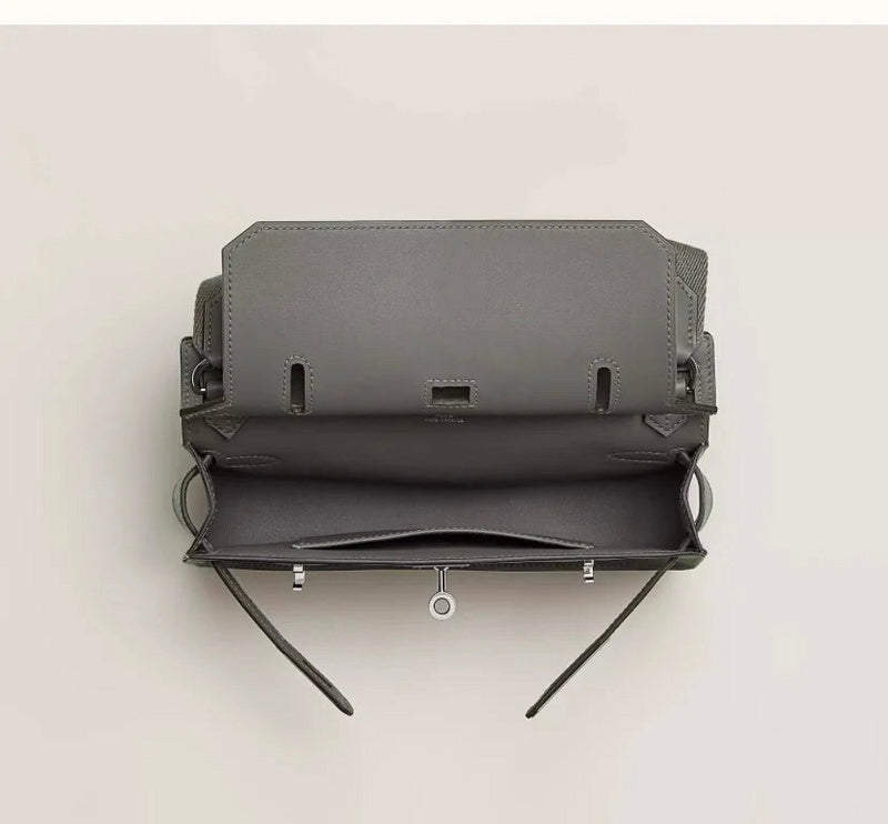 Side view of modernist structured handbag