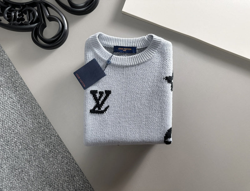 Side profile of Louis Vuitton luxury clothing with signature branding