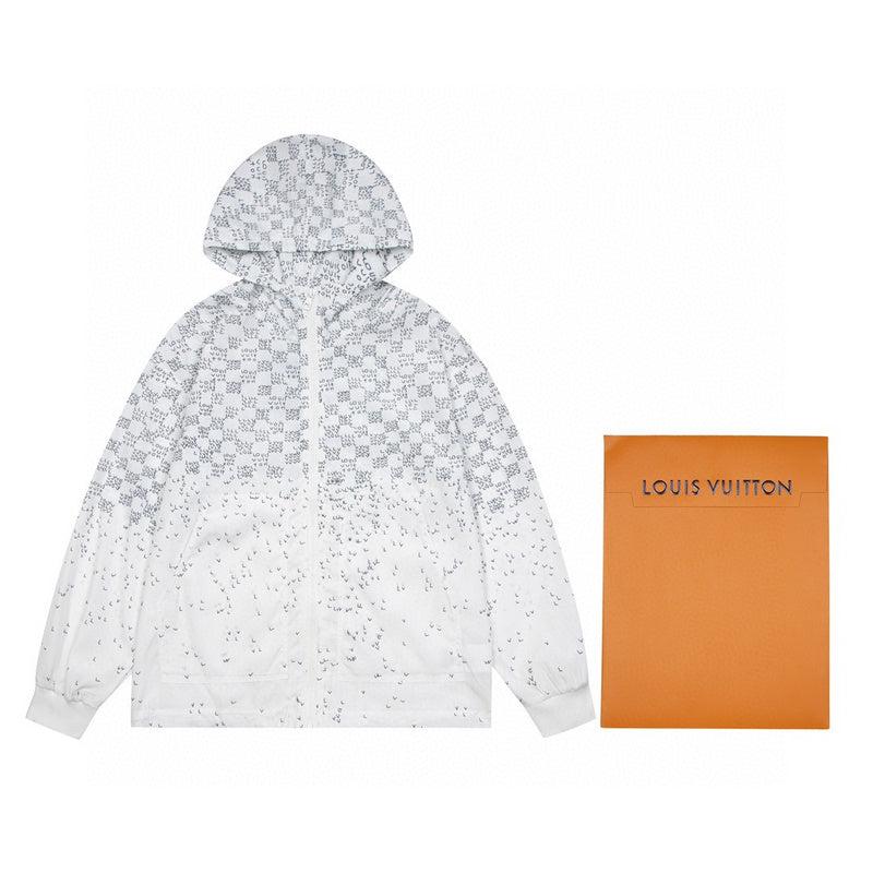 Close-up detail shot of Louis Vuitton luxury clothing with monogram-inspired silhouette