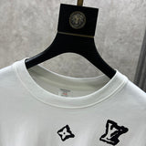 Close-up detail shot of Louis Vuitton luxury clothing with monogram-inspired silhouette