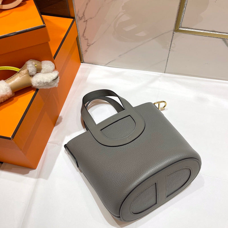 Side view of classic structured handbag