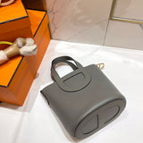 Side view of classic structured handbag