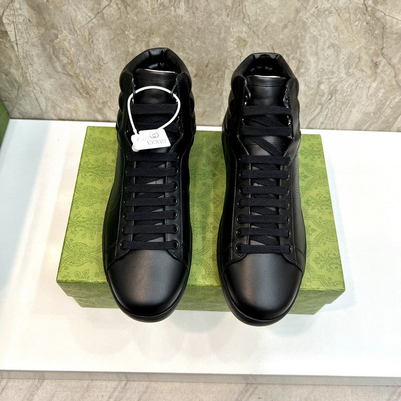 Gucci tonal black luxury sneakers view 9 bold athletic profile