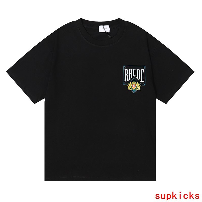 Side profile of Rhude luxury clothing with monogram-inspired silhouette