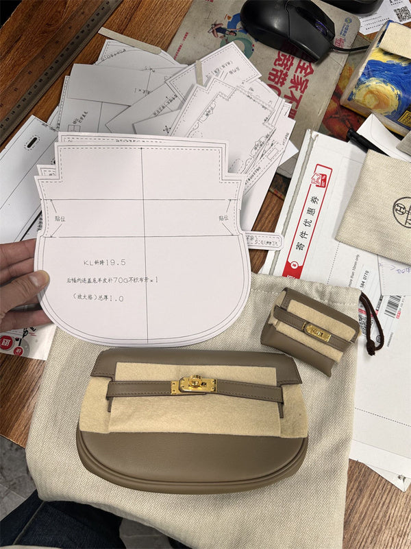 Side view of structured structured handbag