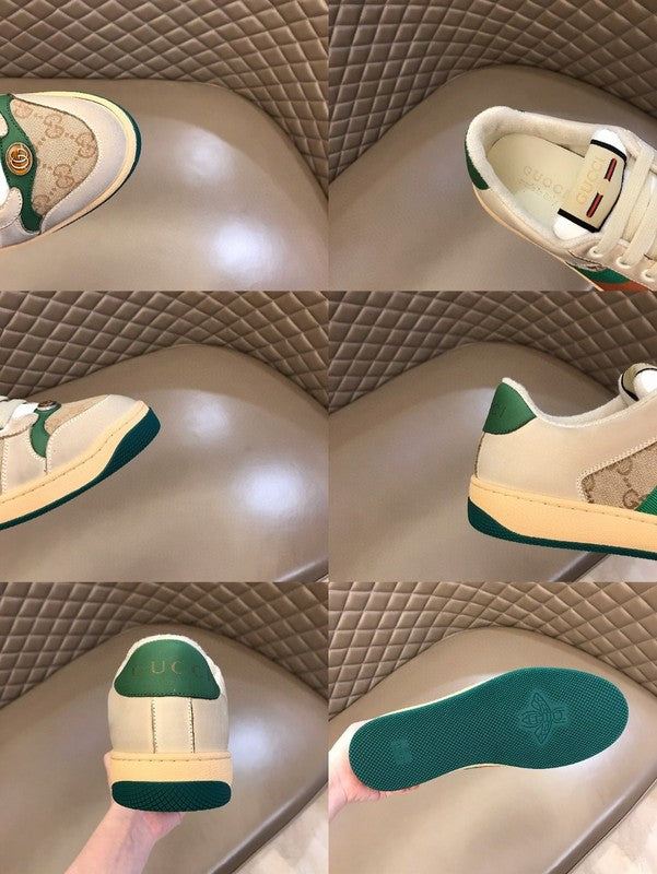 Side profile of Gucci soft grey sneakers premium leather build