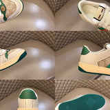 Side profile of Gucci soft grey sneakers premium leather build