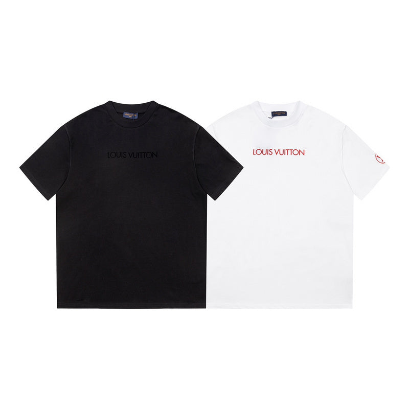Full styled look of Louis Vuitton cotton t-shirt with monogram-inspired silhouette
