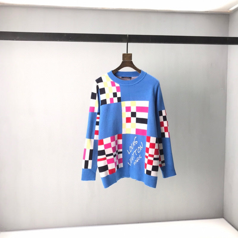 Front view of Louis Vuitton luxury clothing with logo-detail design